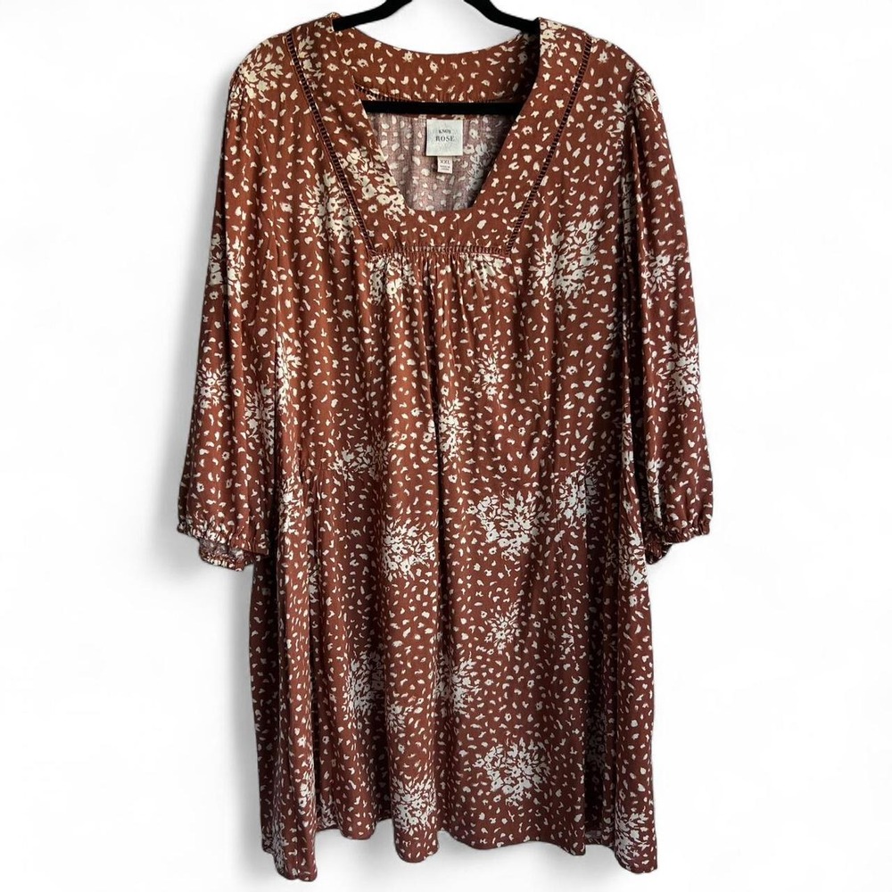 Knox Rose Polka Dot Floral Long Sleeves Linen Dress Flowy Cottagecore Size XXL